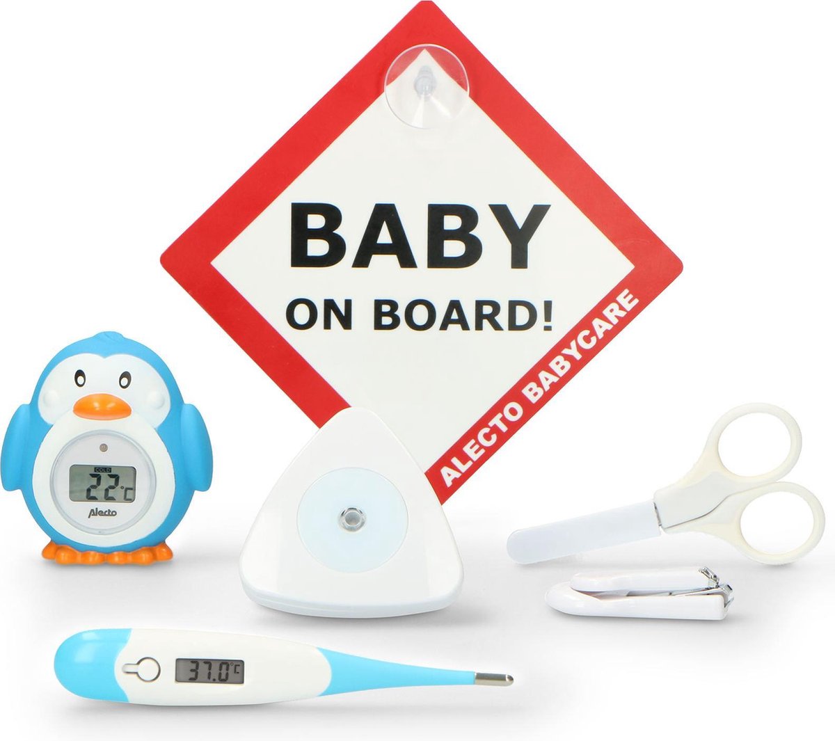 Goedkoopste Alecto kraamcadeau - Baby geschenkset met alle benodigdheden - Wit / Blauw / Rood