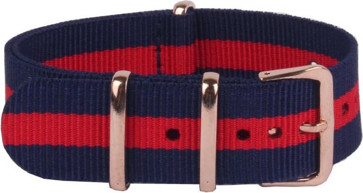 Premium Navy Blue Red - Nato strap 22mm - Stripe - Horlogeband Blauw Rood