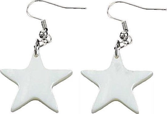 Parelmoeren oorbellen Big White Shell Star - oorhangers - parelmoer - sterling zilver (925) - wit - ster