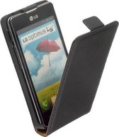 LELYCASE Flip Case Lederen Cover LG Optimus L5 2 Zwart