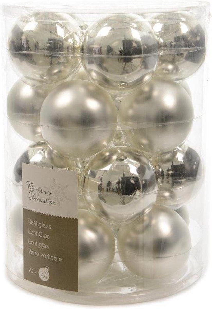 20 kerstballen zilver glans 60 mm