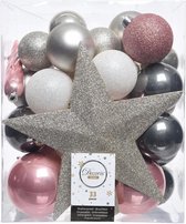 Decoris Kerstballenset - 33 stuks - Kunststof - met piek