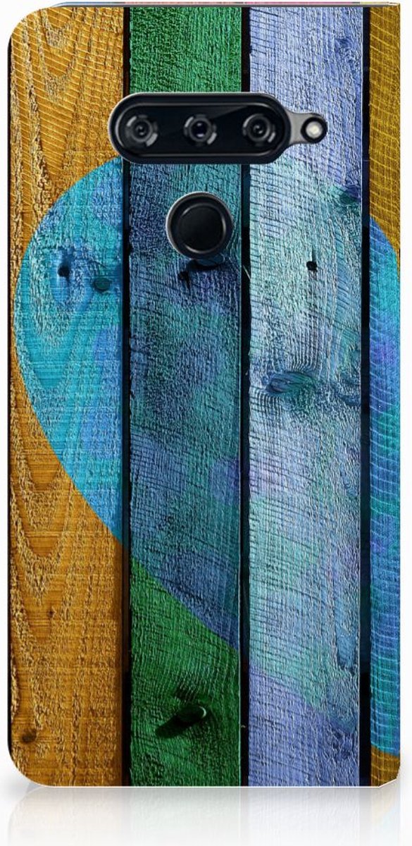 LG V40 Thinq Book Wallet Case Wood Heart - Cadeau voor je Vriend