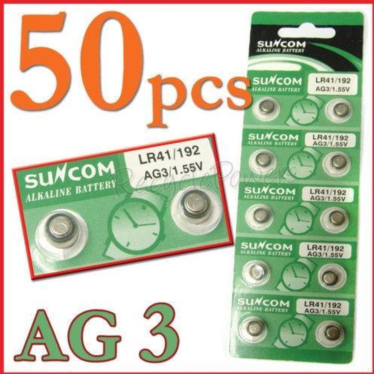 50 Stuks AG3 / 392 Horloge Batterijen Huismerk®