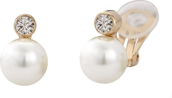 Clip d'oreille en perles de Traveller - avec Crystal Swarovski 10 mm crème perle - plaqué or 22 carats - # 113881