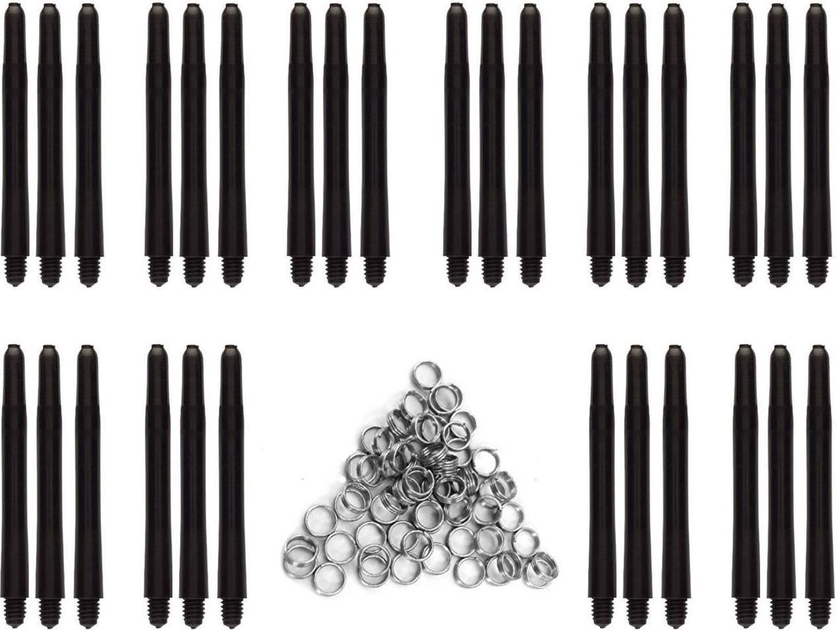 Darts Set zwarte dart shafts - 10 sets (30 stuks) - medium - darts shafts - plus 8 sets (24 stuks) veerringen - Cadeau - Merkloos