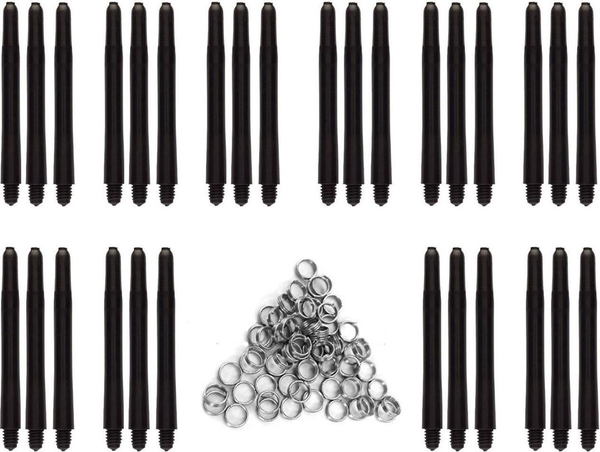 Darts Set zwarte dart shafts - 10 sets (30 stuks) - medium - darts shafts - plus 8 sets (24 stuks) veerringen - Cadeau
