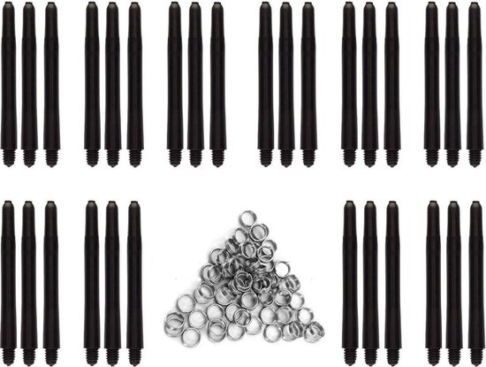Darts Set zwarte dart shafts - 10 sets (30 stuks) - medium - darts shafts - plus 8 sets (24 stuks) veerringen - Cadeau