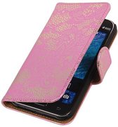 Mobieletelefoonhoesje.nl - Bloem Bookstyle Hoesje voor Samsung Galaxy J1 Roze
