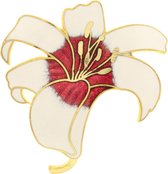 Behave® Dames broche bloem wit en rood - emaille sierspeld -  sjaalspeld