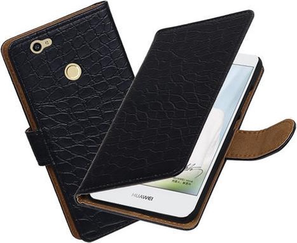 BestCases.nl Zwart Krokodil booktype hoesje voor Huawei Nova