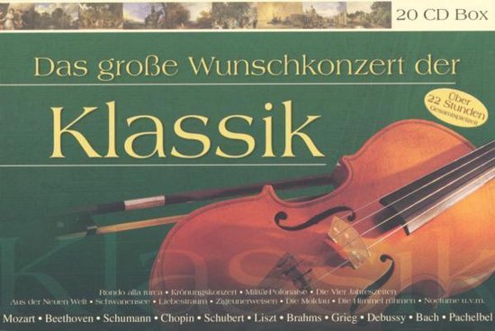 20 CD Box 'Das große Wunschkonzert der Klassik' met viool en strijkstok. Meer dan 22 uur muziek.