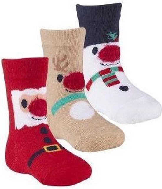 Kinder kerst sokken set van 3 paar met 3D neuzen maat 15-18 | bol.com