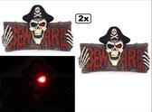 2x Bord BEWARE met piraat skelet met licht - Horror Halloween griezel thema feest