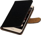 Zwart Slang booktype wallet cover hoesje voor Huawei Y6 II Compact
