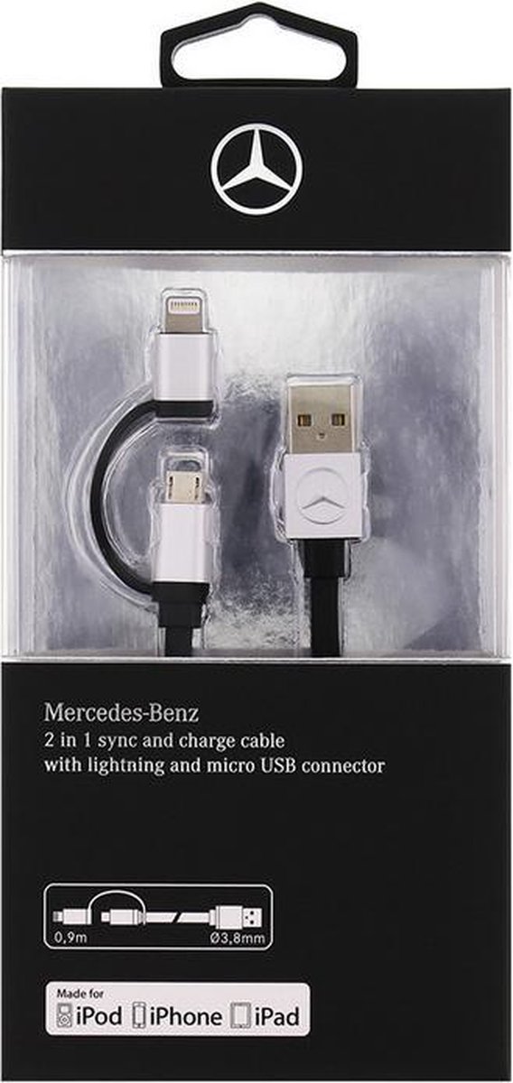 Mercedes-Benz Dual USB naar MicroUSB/Lightning Kabel - Zwart (1m) | bol.com