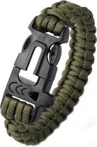 3 in 1 Survival armband met legergroen paracord, fluitje en fire starter/vuursteentje
