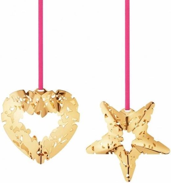 Jensen Kerst Ornament 2015 Open Hart En Ster Goud Klein 6 Cm Set