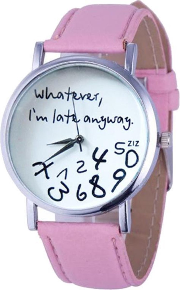 Fako Bijoux® - Horloge - Whatever, I'm Late Anyway - Roze