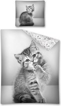 Dieren dekbedovertrek - poesje / kitten / kat - eenpersoons met 1 kussensloop - 100% katoen