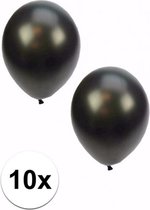 10x stuks metallic zwarte grote ballonnen 36 cm - Feestartikelen/versiering