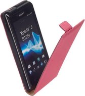 LELYCASE Premium Flip Case Lederen Cover Bescherm  Hoesje Sony Xperia J Pink
