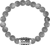CO88 Collection Elemental 8CB 17035 Rekarmband met Stalen Element - Jaspis Natuursteen 8 mm - One-size - Grijs