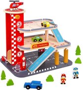 Tooky Toy Parkeergarage Junior 45 X 37 Cm Hout Rood 16-delig