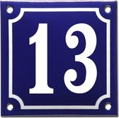Emaille huisnummer blauw/wit nr. 13