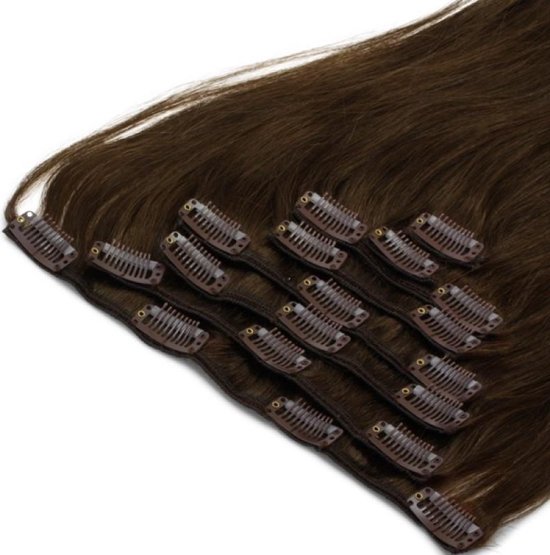 borstel Pelagisch Negende Clip In Extensions donker bruin 45cm 140gram 100%human hair echt haar  dik&vol | bol.com