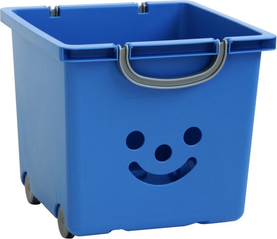 bol.com | IRIS Smiley Kids Box Opbergbox met wieltjes - 25l - Kunststof -  Blauw/Zilver