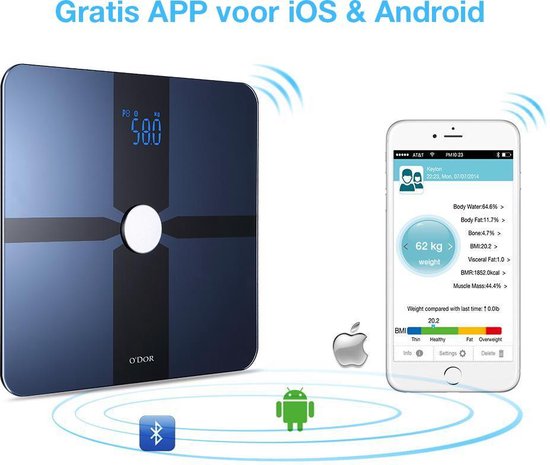 O'dor® Bluetooth Elegante Personenweegschaal met iOS en Android Smart App -  Digitale... | bol