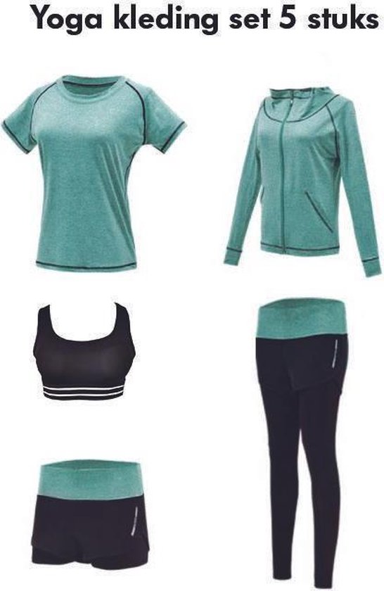 Fitness en Yoga wear kleding set 5 stuks rek Katoen / Nylon ademend maat L pastel  groen | bol