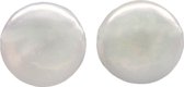 Zoetwater parel oorbellen Big White Coin Pearl - oorknoppen - echte parels - wit - sterling zilver (925)