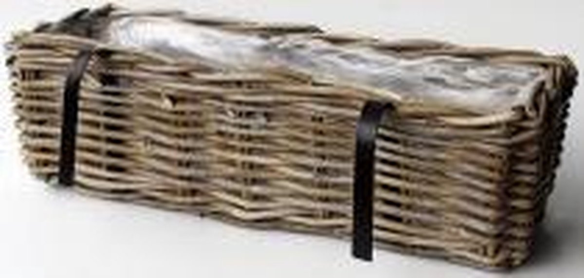 Spetebo Rotan plantenpot met kunststof inzetstuk, 33 x 24 cm, decoratieve bloemenmand, shabby-grijs, Drypot rieten gevlochten mand voor planten