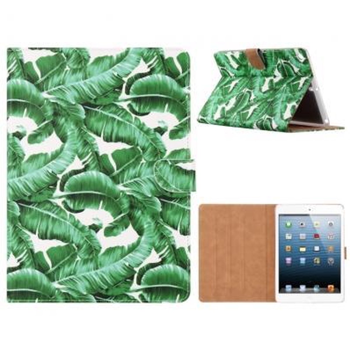 Tablet Book Case met sluiting voor Apple iPad 2 / iPad 3 / iPad 4 - Groene Blaadjes