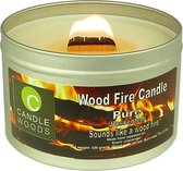 Candle Woods grote knetterende houtvuur kaars Pure in blik met deksel en houtlont. Geurloos maar knettert uitstekend.