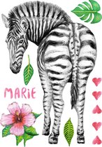 Muursticker met naam - zebra - kinderkamer styling - pasgeboren baby - kind - babykamer - 70x50cm - handgeschilderd - aquarel