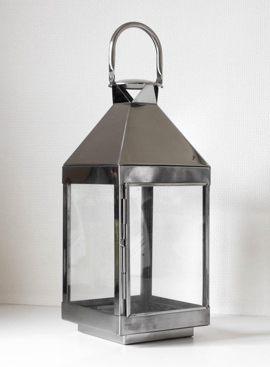 Lantaarn voor kaars - windlicht - roestvrij staal en glas - indoor/outdoor  - 45cm | bol.com