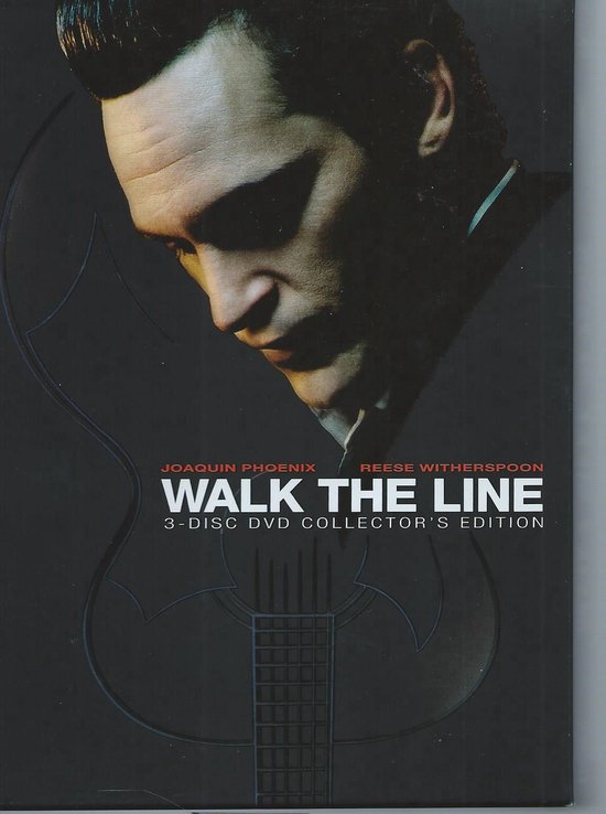 Couverture DVD avec Joaquin Phoenix, texte "WALK THE LINE 3-DISC DVD COLLECTOR'S EDITION".