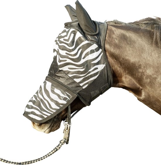 Foto: Vliegenmasker zebra met neusnetje wit zwart maat full