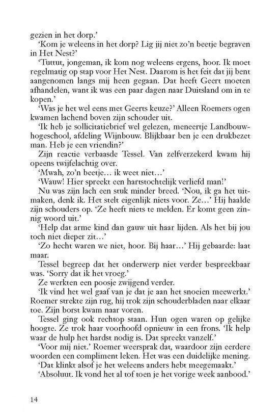 Pagina 14 met tekst over Tessel, Geert en hun relatie.