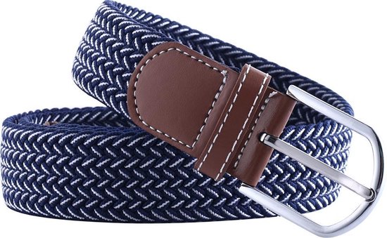 Elastische Geweven Riem Gevlochten Riem Rekbaar Blauw/Wit