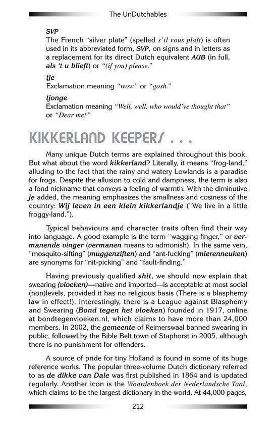 Pagina uit een boek over Nederlandse uitdrukkingen, met tekst en een illustratie van een kikker.