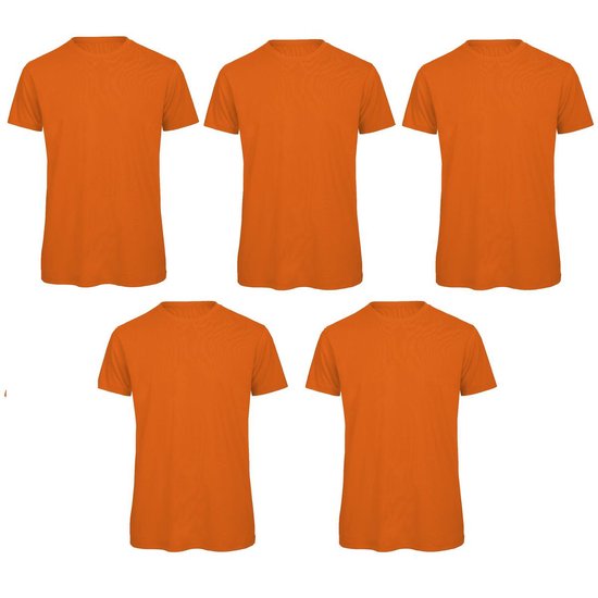 Senvi 5 pack T-Shirt -100% biologisch katoen - Kleur: Oranje - 2XL