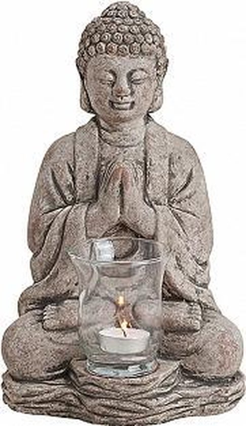 Boeddha beeldje theelichthouder grijs 30 cm | bol.com