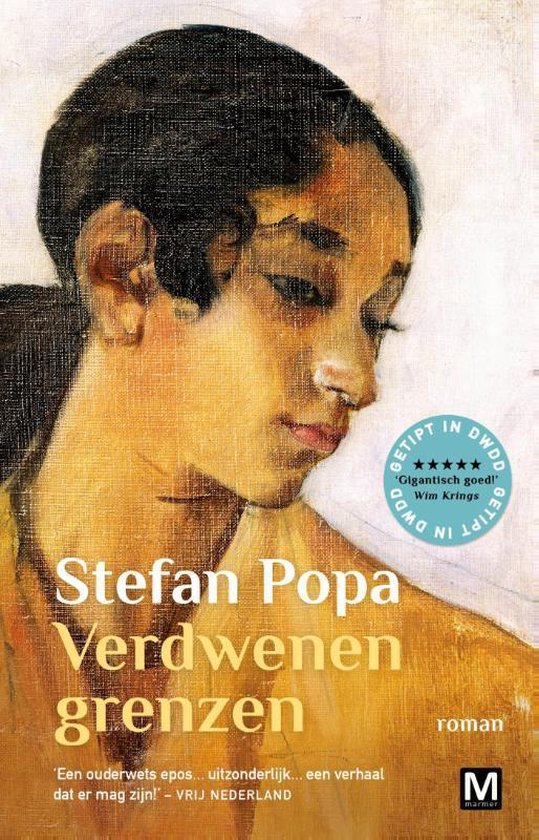 Schilderij van een jonge vrouw met donker haar, getiteld Verdwenen grenzen van Stefan Popa.