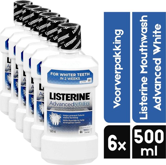 Listerine Advanced White Mondwater | Voordeelpakket | 6 x 500ML | frisse Mondwater voor witte tanden | Megavoordeelverpakking