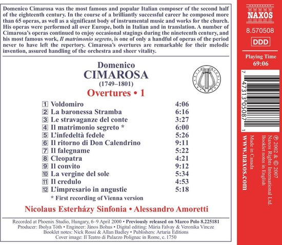 Nicolaus Esterhazy Sinfonia - Cimarosa: Overtures Volume 1 (CD)