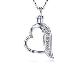 Quiges - RVS - Ashanger - Urn - Open - Zirkonia - Hart - Met - Verstelbare - Ketting - 46 - 52cm - Asketting - As sieraad - SLSA011
